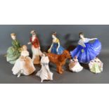 A Royal Doulton figurine Sarah, HN number 3384, together with seven other Royal Doulton figurines