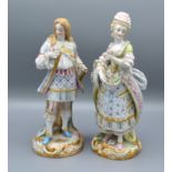 A Pair of German Porcelain Figures decorated in polychrome enamels and highlighted with gilt, 23 cms