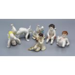 A Group of Five German Porcelain Models of Putti together with a German porcelain model in the