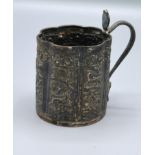 An Indian White Metal Mug of Shaped Form decorated in relief with a handle in the form of a snake, 3