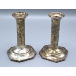 A Pair of Edwardian Silver Dwarf Candlesticks, Birmingham 1909, 14 cms tall