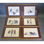 A Set of Six Late 19th Early 20th Century Chinese Watercolours, various torture subjects with