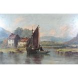 Harry Armstrong Whittle 'River Scene with Fishing Barge' oil on board, signed, 29 x 45 cms