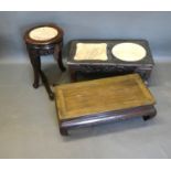 A Chinese Hardwood and Marble Inset Rectangular Low Table together with another similar and a