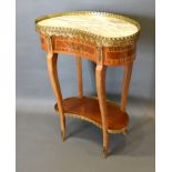 A French Marquetry Inlaid and Gilt Metal Mounted Kidney Shaped Two Tier Occasional Table, the marble