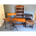 A 19th Century Oak Triangular Table together with other items of furniture