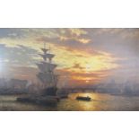 Rodney Charman 'Sunset Pool of London' oil on canvas, signed 44 x 74 cms