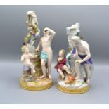 A Pair of Meissen Porcelain Groups each decorated in polychrome enamels with figures and highlighted