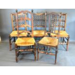 A Set of Three Lancashire Spindle Back Side Chairs together with a similar ladder back chairs
