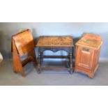 A Victorian Oak Rectangular Occasional Table together with an oak folio stand and an oak coal