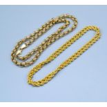 A 9ct. Gold Linked Neck Chain together with another similar 9ct. Gold Woven Neck Chain, 17 gms.,