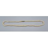 A Cultured Pearl Necklace with 9ct. Gold Clasp, 45 cms long