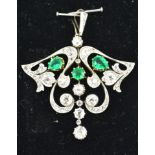 A Gold Diamond and Emerald Set Brooch of Shaped Form set with three emeralds and many diamonds, 5