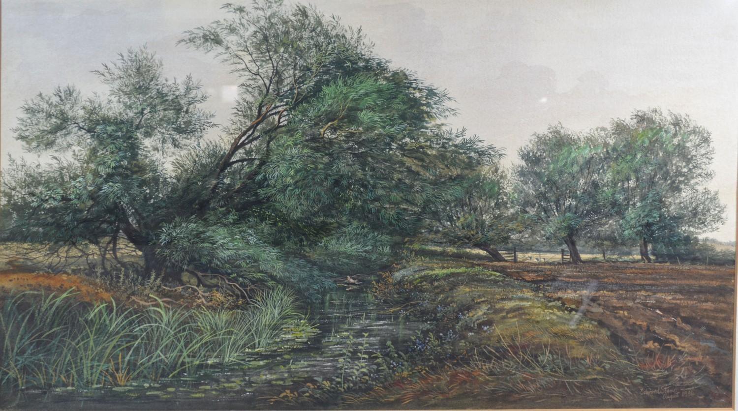 Edward Stamp, "By the Ouzel, Great Brickhill, Buckinghamshire" watercolour signed and dated 1984