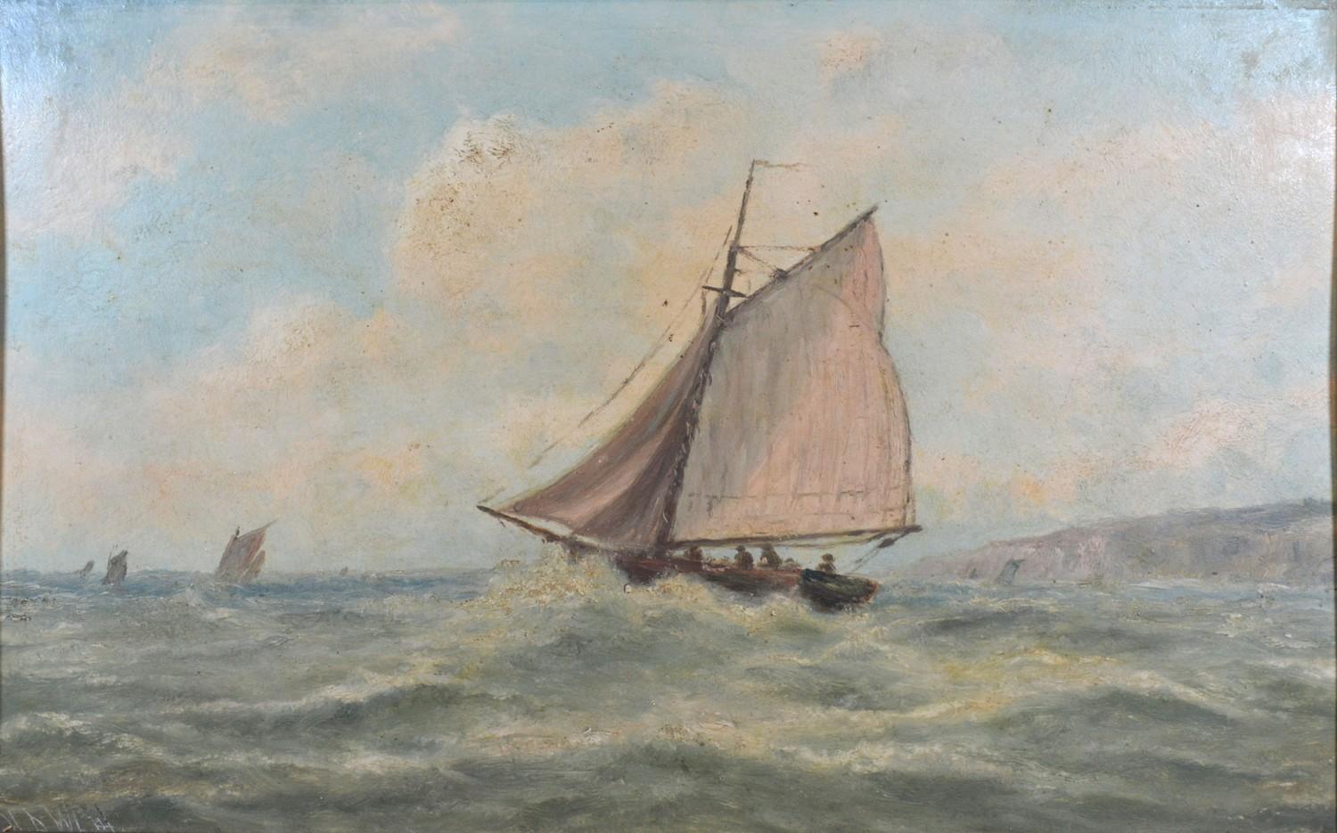 Harry Armstrong Whittle 'Fishing Boats in a Stormy Sea' oil on board, signed, 30 x 45 cms