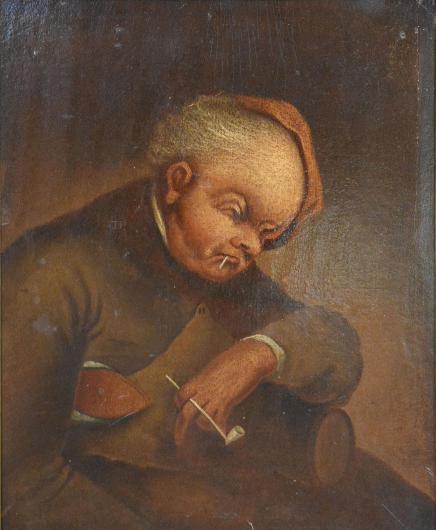 19th Century Dutch School, Study of a Figure with Pipe, oil on board, 35 x 28 cms