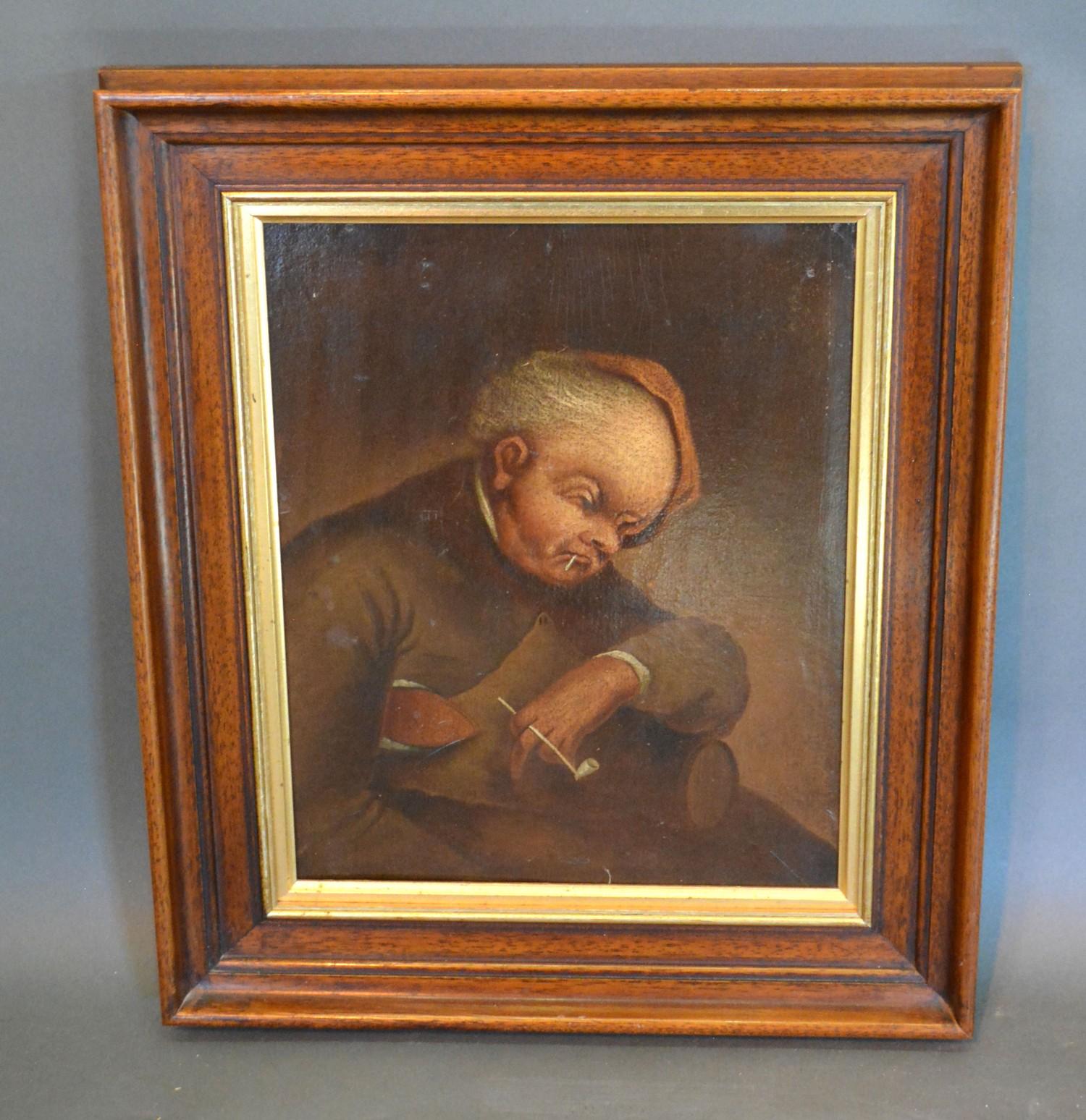 19th Century Dutch School, Study of a Figure with Pipe, oil on board, 35 x 28 cms - Image 2 of 3