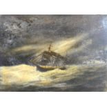 A 19th Century Oil on Tile 'Sailing Ship in a Rough Sea' 20 x 26 cms