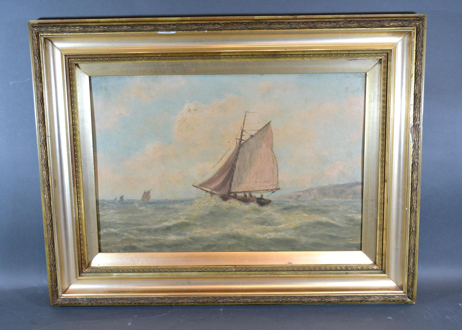 Harry Armstrong Whittle 'Fishing Boats in a Stormy Sea' oil on board, signed, 30 x 45 cms - Image 2 of 2