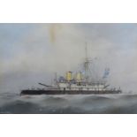 William MacKenzie Thomson Study of an Admiral Glass Battleship, possibly HMS Rodney, 30 x 44 cms