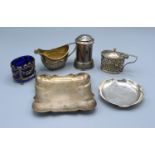 Two Birmingham Silver Small Dishes, a Birmingham silver miniature cream jug, a silver mustard, a