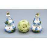 A Pair of Berlin Porcelain Small Gourd Vases with Covers together with a 20th Century Chinese jade