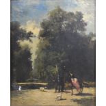 Continental School 'Figure on a Horse with Dogs on a Track within a Rural Setting' oil on board,