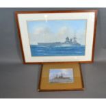 C. James HMS Nelson watercolour, signed, 24.5 x 36.5 cms together with a small picture HMS