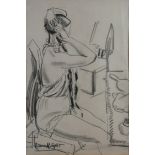 Dame Laura Knight 'Making Up Tchernicheva' dated verso 1925, charcoal, signed, 34 x 23 cms