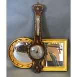 A 19th Century Rosewood and Mother of Pearl Inlaid Wheel Barometer Thermometer together with two