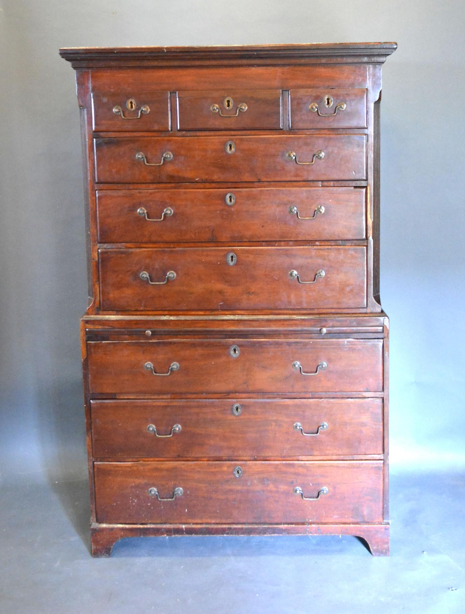 A George III Mahogany Chest on Chest, the moulded cornice above three short and six long graduated - Image 2 of 2
