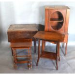 A 19th Century Oak Drop Flap Table together with a mahogany music cabinet and three occasional
