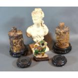 A 19th Century Painted Metal Bust in the form of a Classical Female together with a pair of