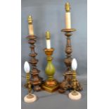 A Pair of French Brass Figural Table Lamps together with three 18th Century style table lamps