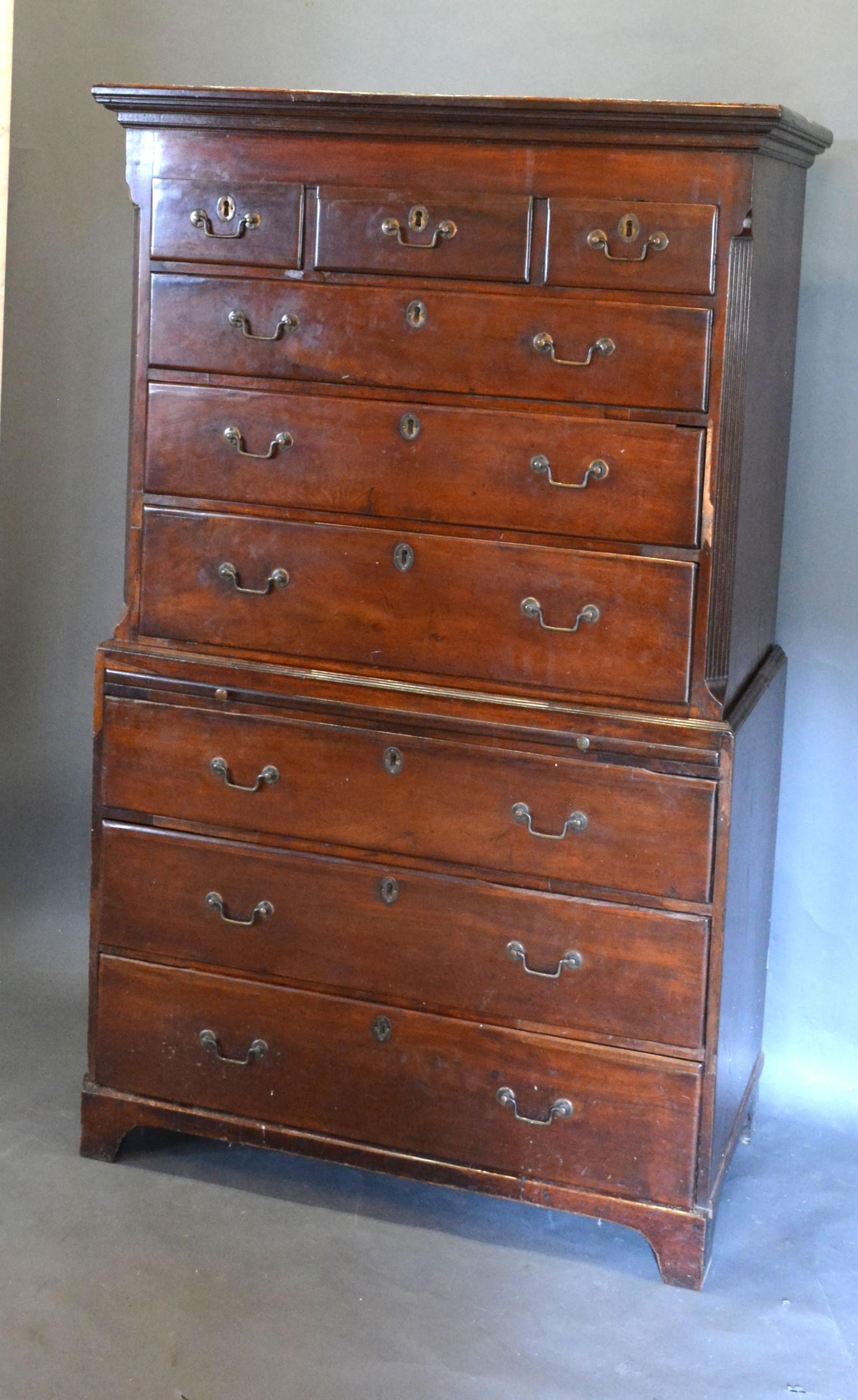 A George III Mahogany Chest on Chest, the moulded cornice above three short and six long graduated