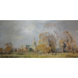 Edward Wesson 'A View From The South of Chichester Cathedral' signed oil on canvas 49 x 100 cms