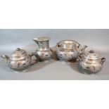 A Chinese Pottery and Pewter Overlaid Four Piece Tea Set decorated with dragons, marks to base
