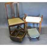 A Victorian Footstool together with an Edwardian piano stool, a side chair and an oak bowl