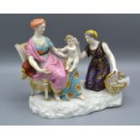 A German Porcelain Group with Figures and Putti decorated in polychrome enamels and highlighted with