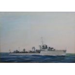 R.A. Hancock HMS Viscount watercolour, signed, 31 x 45 cms