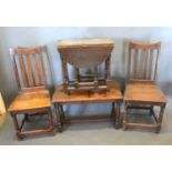 A Pair of 19th Century Oak Side Chairs together with a similar small gateleg dining table and an oak