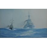 Guy Standing Two Destroyers at Sea, signed and dated 1916, 17 x 26 cms