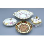 A Royal Crown Derby Old Imari Pattern Pin Tray together with a Royal Crown Derby Royal Antoinette