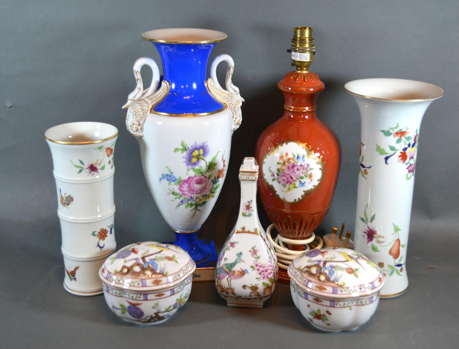 A Dresden Porcelain Oviform Vase together with a collection of other Dresden porcelain