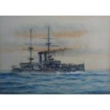 St. John Lennox Scott Horne HMS Cornwallis watercolour, signed, 26 x 36 cms