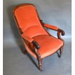 A William IV Drawing Room Armchair, the shaped back above a padded seat with scroll arms raised upon