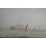 H. Capps Battleship and Sailing Vessels at Sea, watercolour, signed, 19 x 27 cms