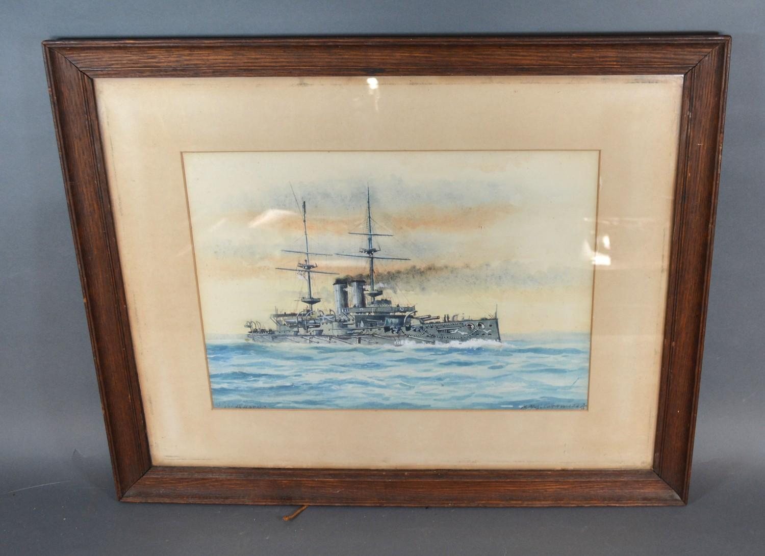 St. John Lennox Scott Horne HMS Cornwallis watercolour, signed, 26 x 36 cms - Image 2 of 3