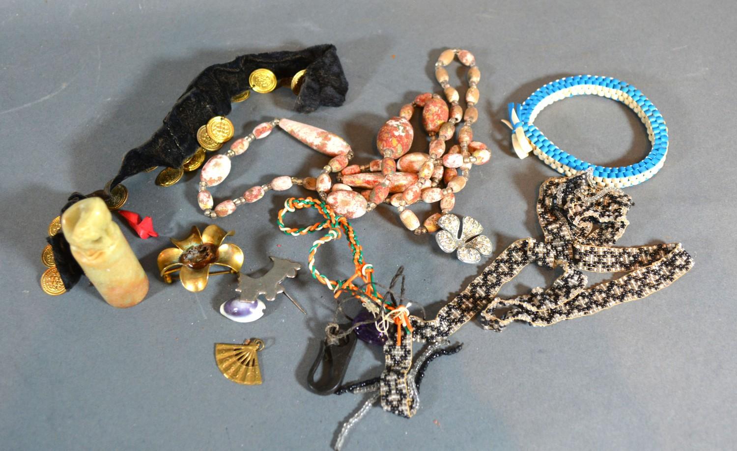 A Small Collection of Jewellery to include bead necklaces and a Chinese hard stone seal