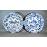 A Pair of Chinese Underglaze Blue Decorated Large Chargers, each decorated with figures within